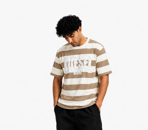 Diesel Core Men's Distressed Striped Graphic T-Shirt OLD MONEY STYLE