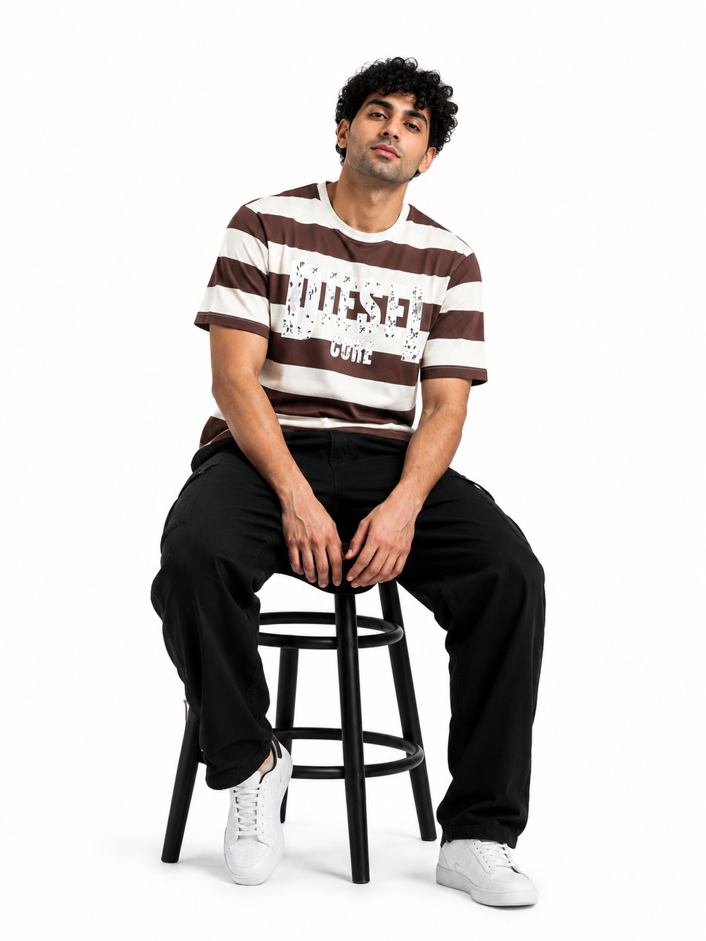 Diesel Core Men's Distressed Striped Graphic T-Shirt OLD MONEY STYLE